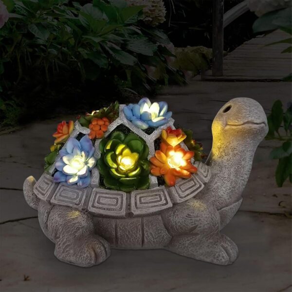 Nacome Solar Garden Outdoor Statues Turtle with Succulent and 7 LED Lights - Lawn Decor Tortoise Statue