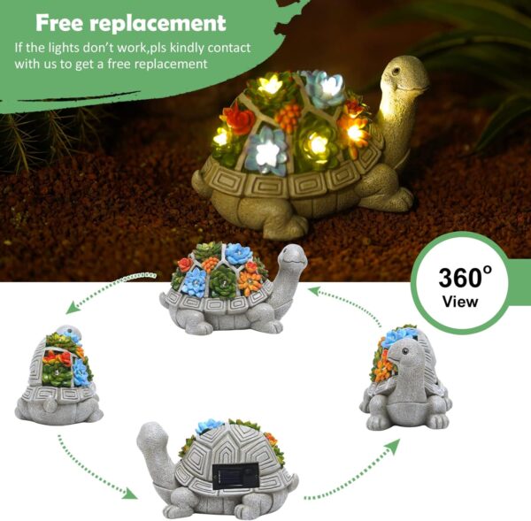 Nacome Solar Garden Outdoor Statues Turtle with Succulent and 7 LED Lights - Lawn Decor Tortoise Statue - Image 3
